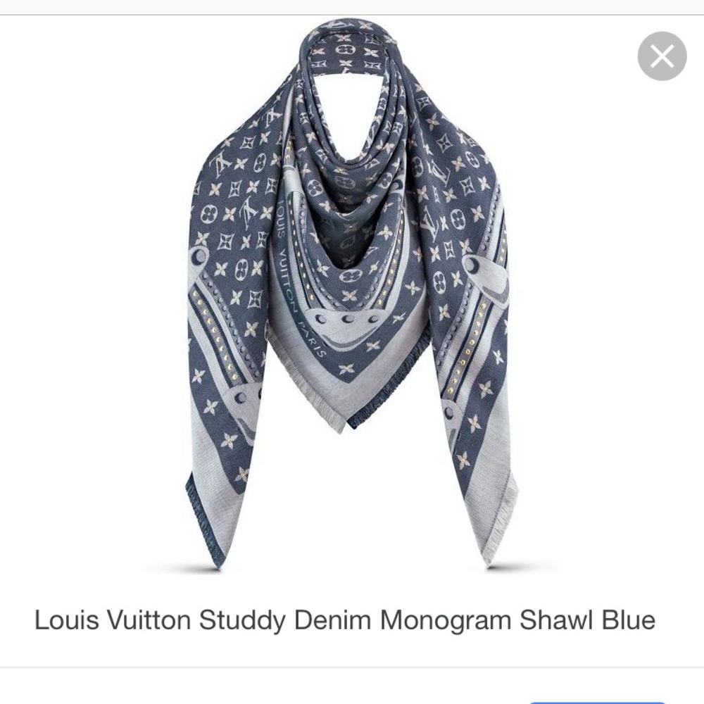 Louis Vuitton Studdy Denim Monogram Blue Shawl